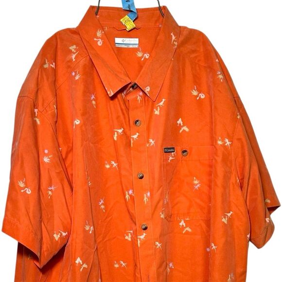Columbia Men's Vibrant Orange Lizard Print Button Up Shirt XXL - Picture 1 of 7